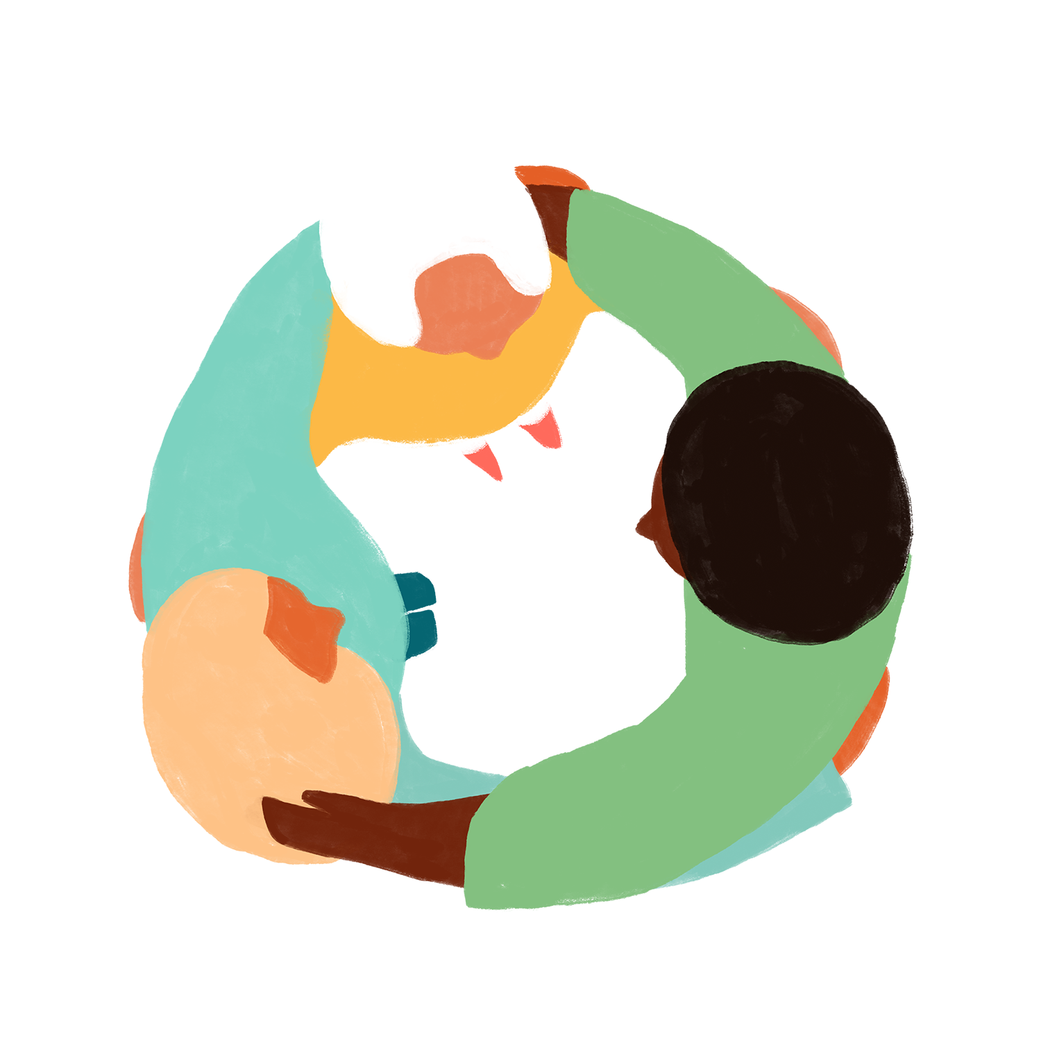 Illustration of 3 people hugging